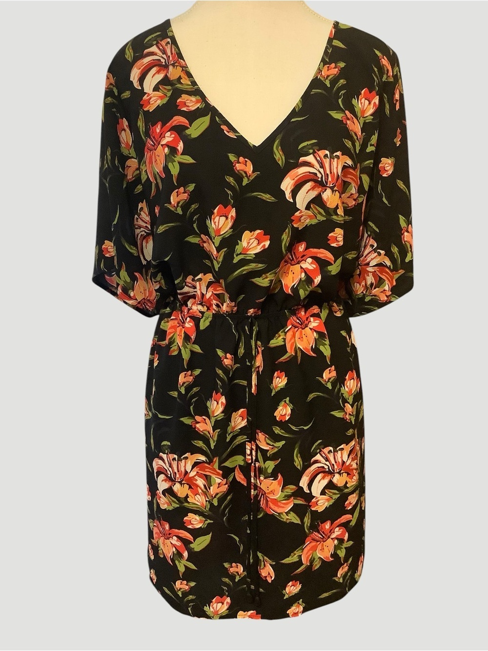 Mario Serrani Black Multi-Colour Floral Print V-Neck Dress Size XL